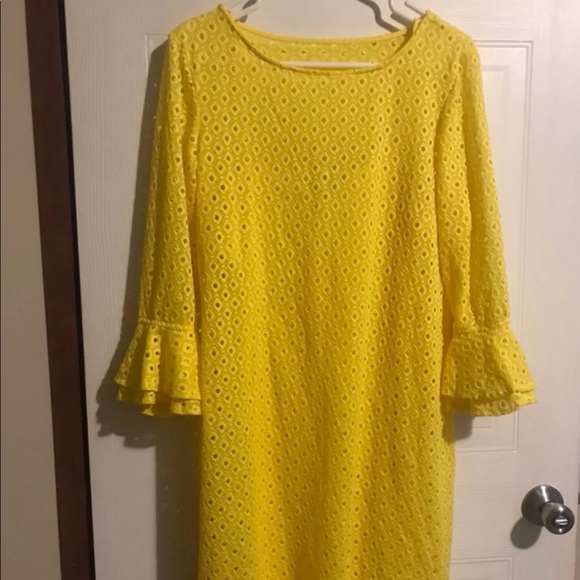 dressbarn Dresses & Skirts - Dress barn canary yellow ruffle sleeve shift dress size 12